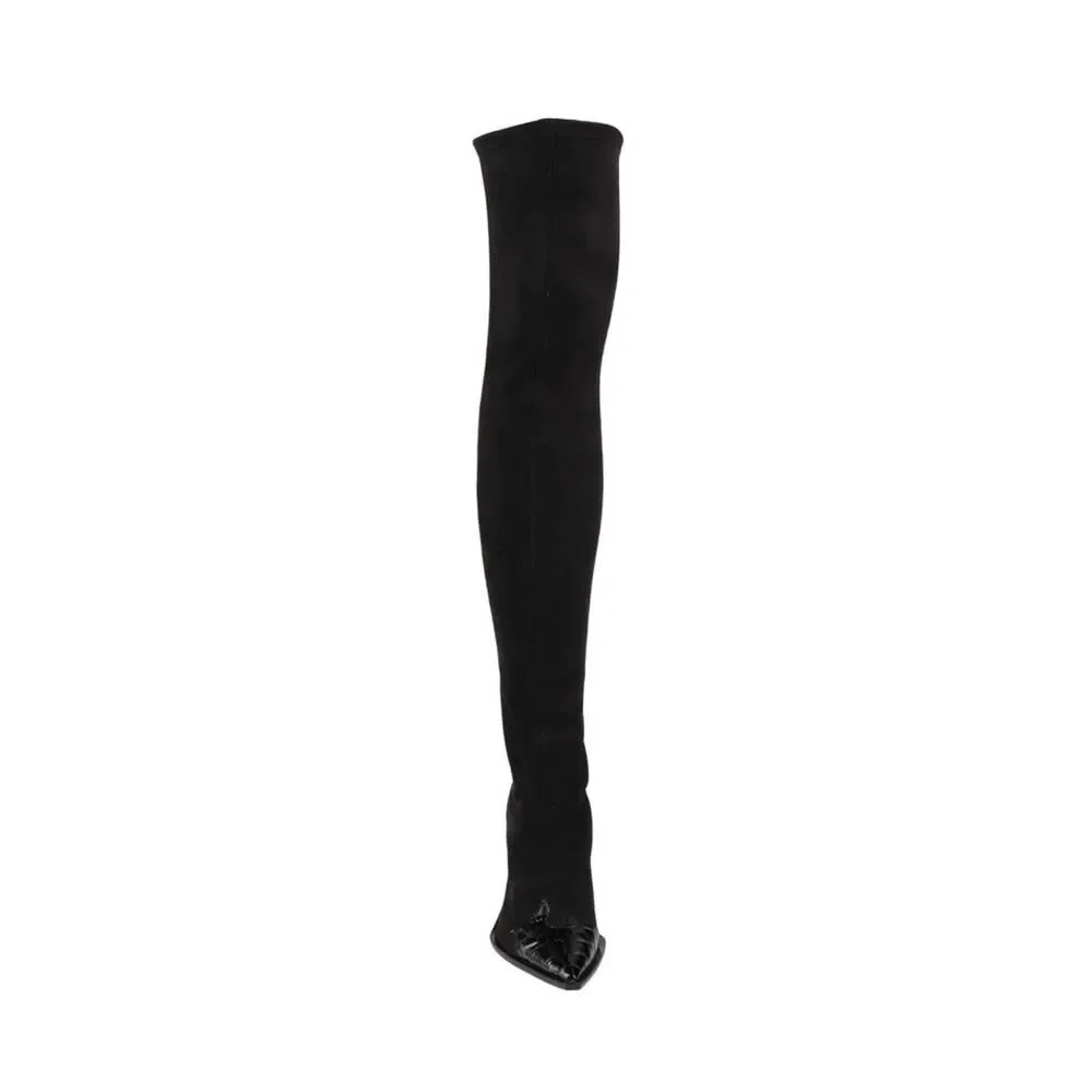 NEW SONORA Over Knee Pasilla Croc-Detail Black Boots 39 US 8 Black Italy $1403